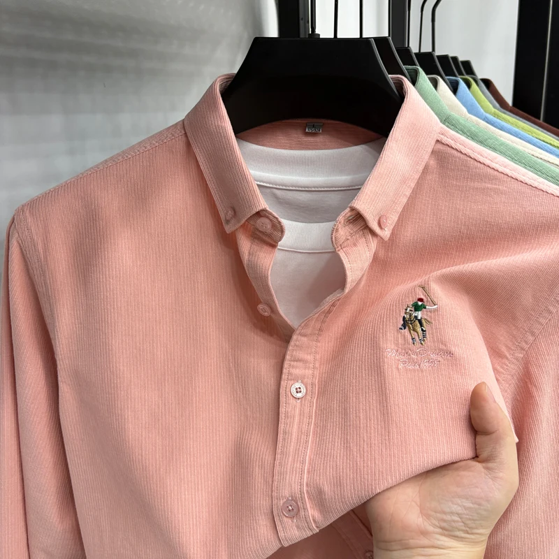 Spring and Autumn New 100% Cotton Long Sleeve Shirt for Men's Business, Leisure, Skin Friendly, Comfortable Collar Shirt Coat