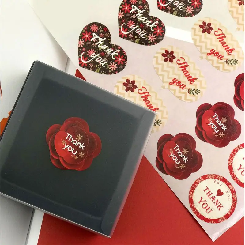 

600 Pcs/1 Roll Flowers "Thank you" Letters Print Label Stickers Dropship