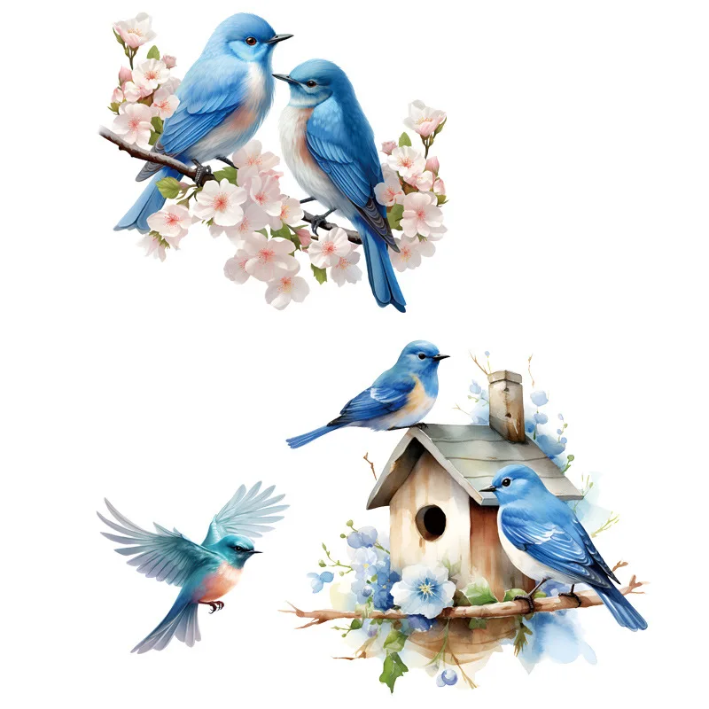 Toilet Stickers Removable Blue Bird Sticker for Toilet Lid with House Plant and Floral Design Suitable for Bathroom and Home Use Waterproof PVC