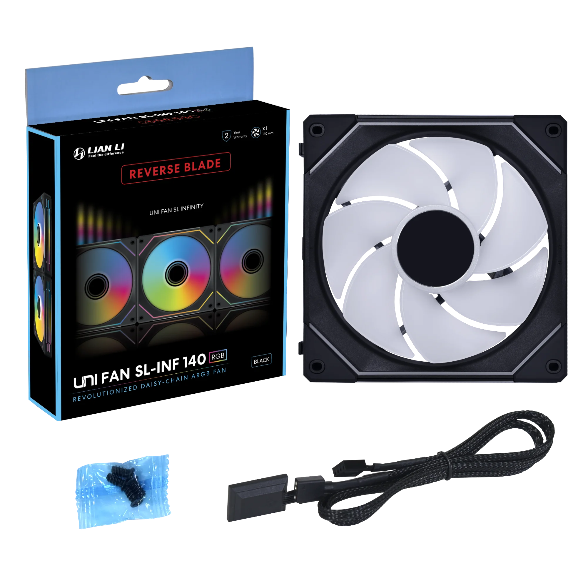 Lian Li UNI Fan SL-INF 140 ARGB Reverse Blade PWM Lüfter - 140mm, Schwarz