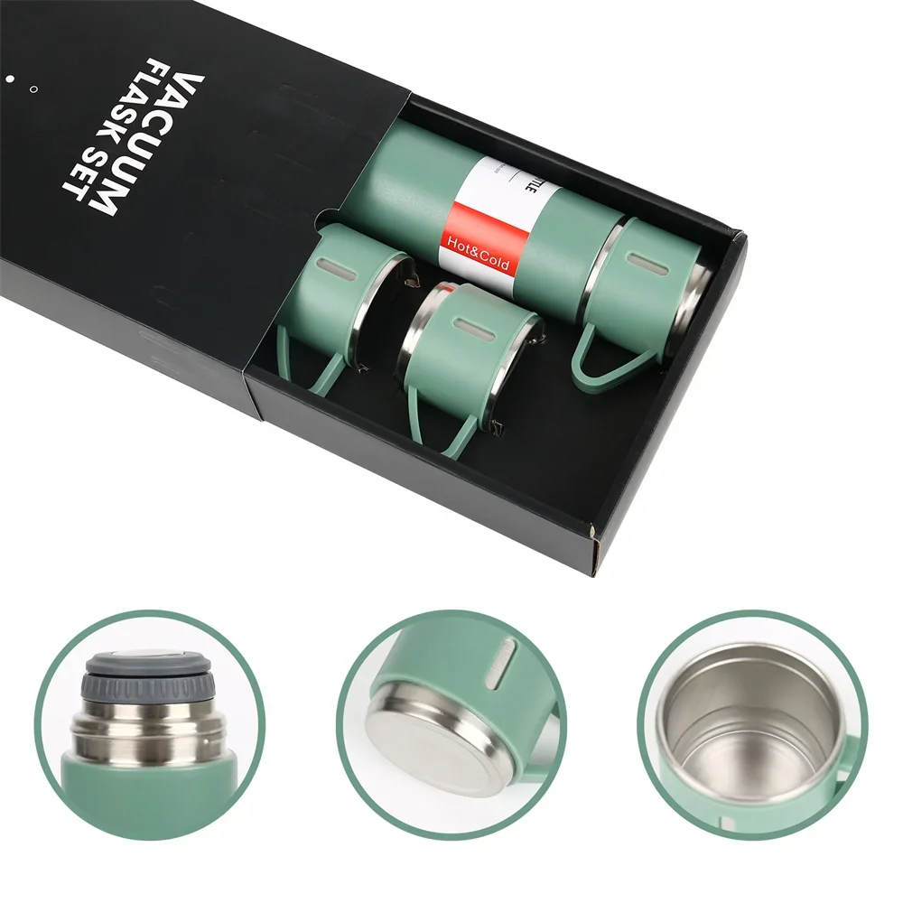 500Ml Hot And Cold Double Wall Stainless Steel Insulated Sport Vacuum Flask Tea Gift Box Set With Two Cups