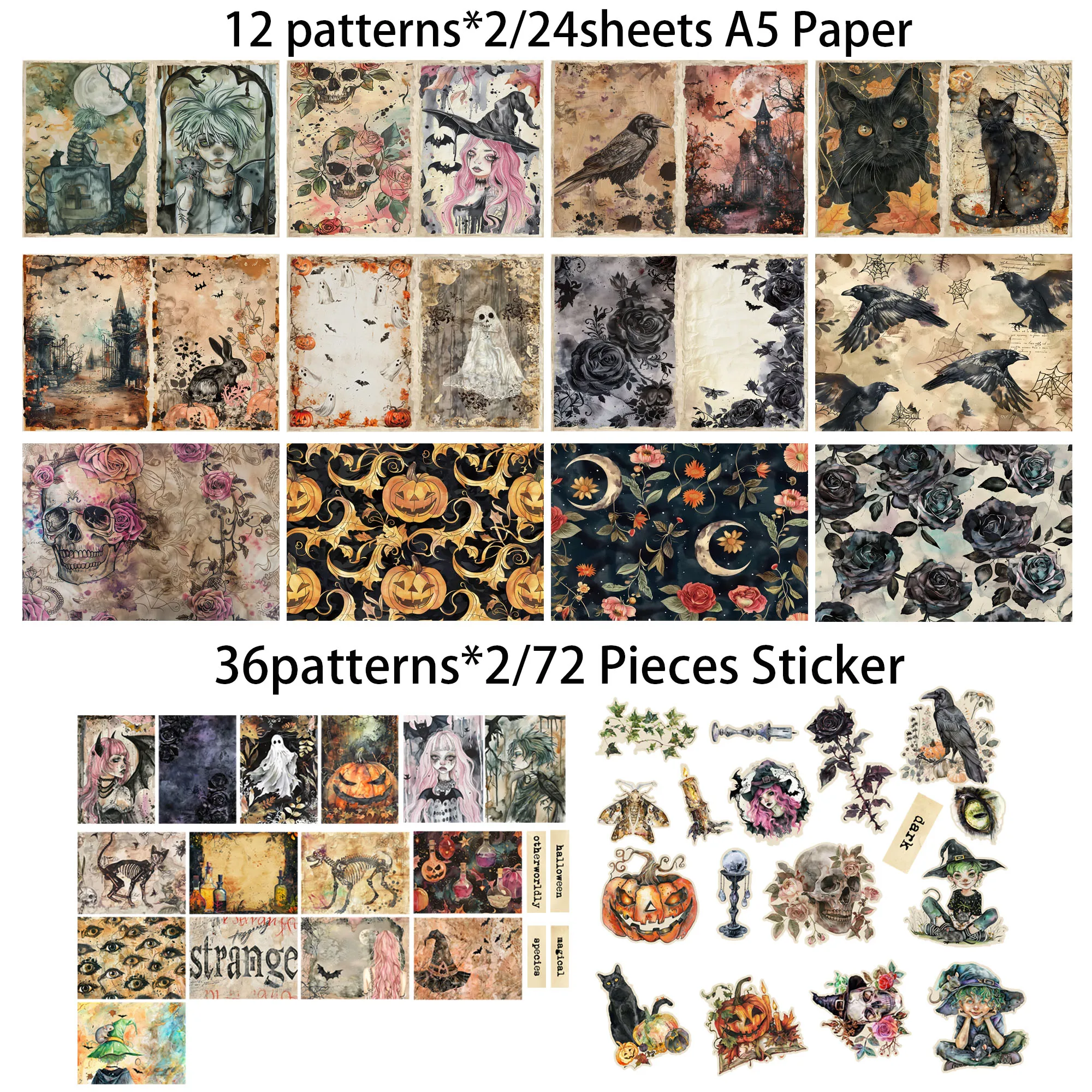 Jaiiman96pieces (Papier aufkleber) Halloween-Junk-Journal-Kits im dunklen gotischen Stil, für Kunst handwerk, Scrapbooking-Zubehör, Heimwerker handwerk – Detail 8
