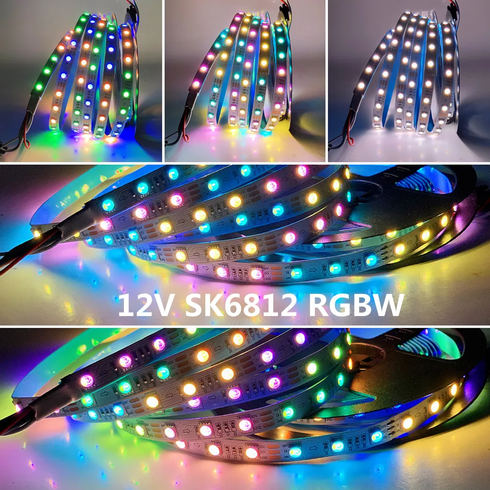 

SK6812 RGBW RGBWW Pixel Led Strip SMD5050 RGB 4 In 1 One IC Drive 3leds Tape Light 5M 60Leds/M Black White PCB IP30 65 67 DC12V