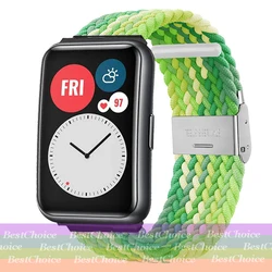 Nylon Braided Adjustable Watch Strap with Metal Connector for Huawei Fit (Gradient Green)
