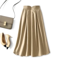

2022 Retro Skirt Women Office Lady Solid A-LINE Mid-Calf High Waist Korean Fashion Clothing Mujer Faldas Women Clothes