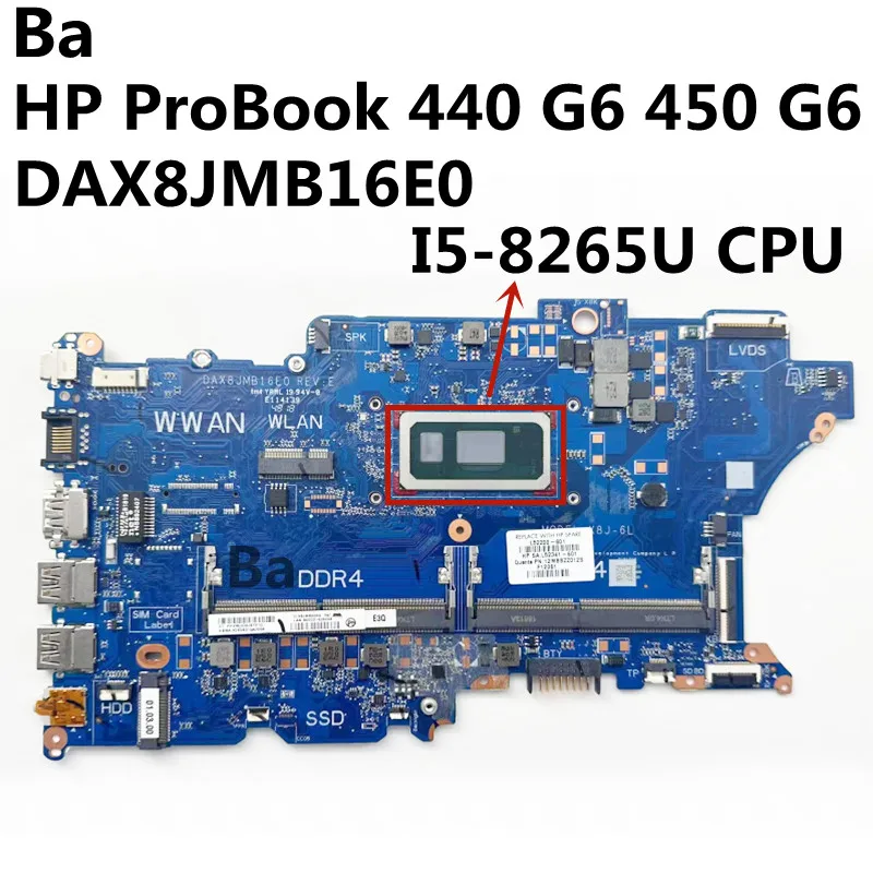 

For HP ProBook 440 G6 450 G6 Notebook Motherboard DAX8JMB16E0 With CPU I5-8265