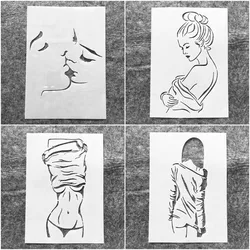 4Pcs/Set A4 29cm Love Kiss Girls Beauty DIY Layering Stencils Painting Scrapbook Coloring Embossing Album Decor Template