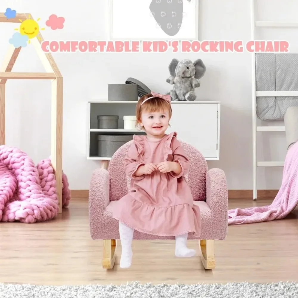 Kids Sofa, Toddler Rocking Chair with Solid Wooden Frame, Anti-Tipping Design, Plush Fabric, Children Armchair for Nursery 4