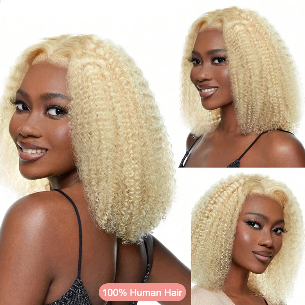 613 Honey Blonde 13x6 HD Lace Frontal Wig Human Hair Curly 10inch Deep Wave Brazilian bob Colored 13x4 Lace Front Wigs For Women 3