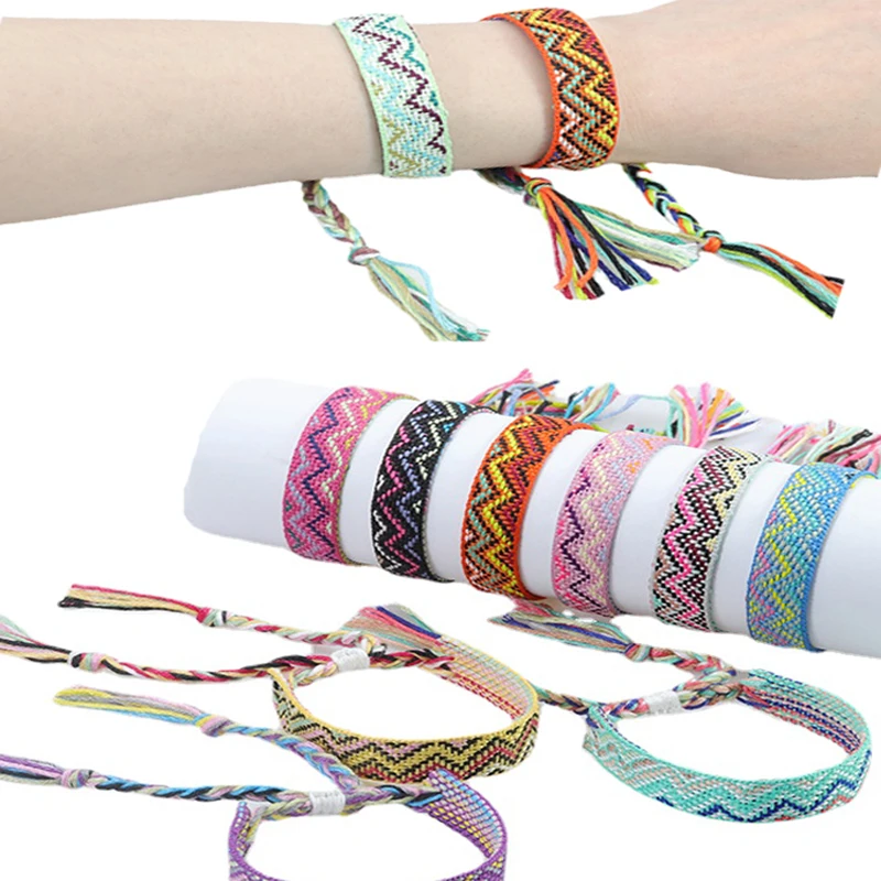 Nepal ethnisch gewebtes Armband handgemachte Freundschaft Geflecht Seil weben Hand riemen Stickerei Armreif Quasten Paar Boho Wrap Frauen Männer