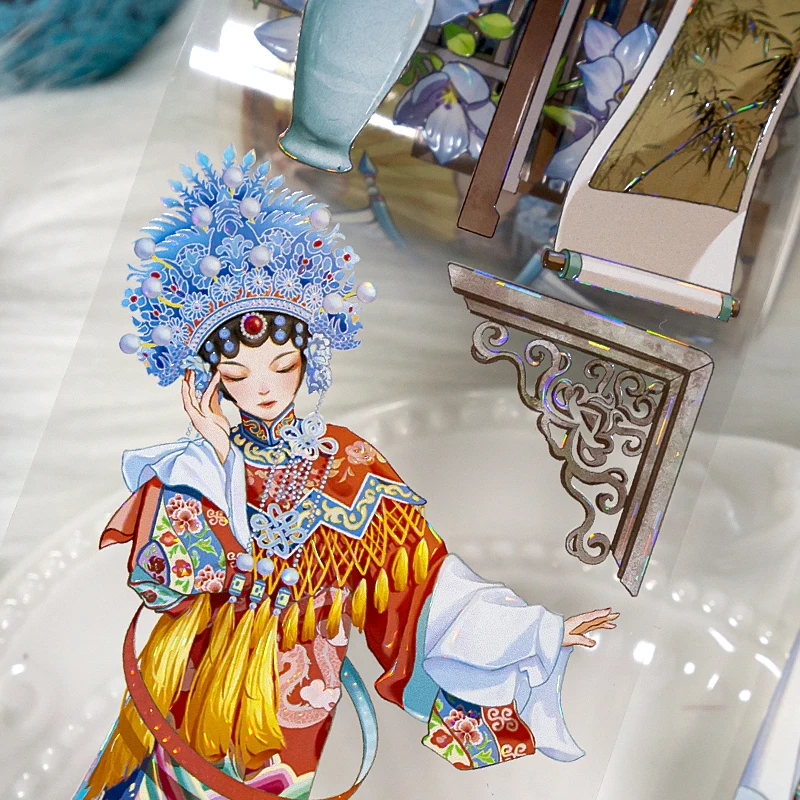 60mm * 200cm 빈티지 중국 오페라 꽃 풍경 PET 테이프 크리 에이 티브 DIY 저널 재료 콜라주 스크랩북 편지지