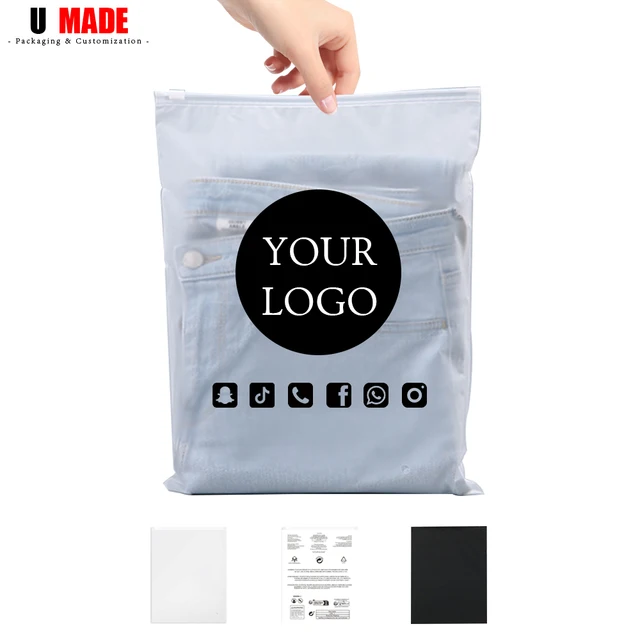 50pcs Custom Slide Zip Plastic Bags with Logo Matte Frosted Zipper Bag Personalized for Packaging Business Shipping Storage 1