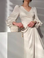 فستان نسائي كلاسيكي فرنسي من IEQJ بأكمام طويلة وفتحة رقبة على شكل حرف v مطرز بألوان سادة فساتين نسائية موضة صيف 2023 جديد 3W1191 1