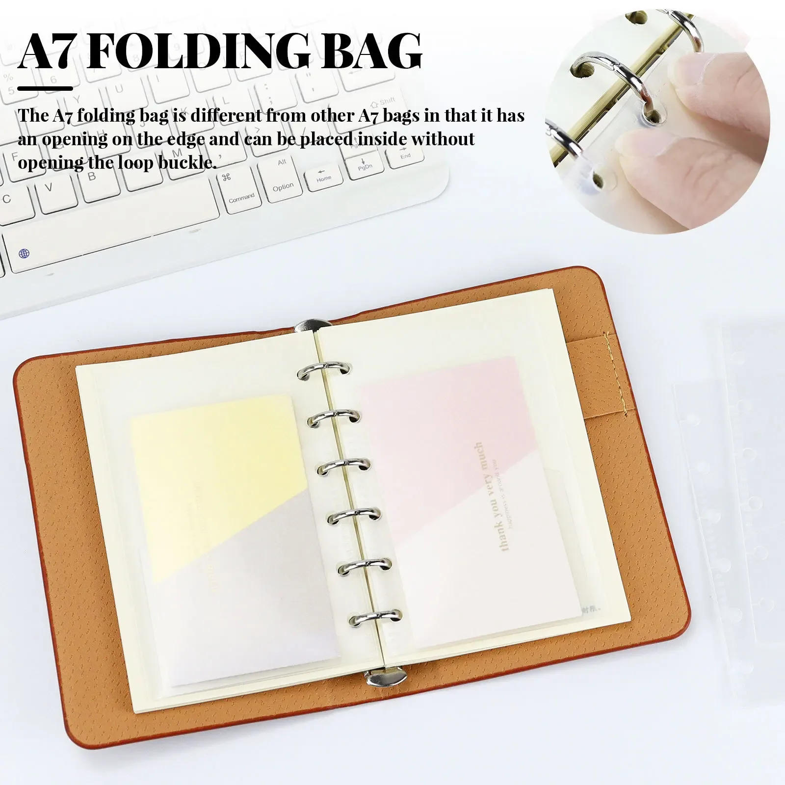 A7 5Pcs Binder Pockets Binder Zipper Folders for 6Ring Notebook Divider Page Waterproof PVC Leaf Document Filing Bag 3