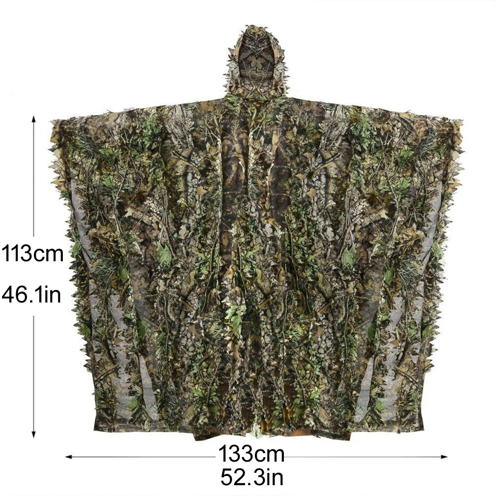 Ghillie Suit Men Women Kids Outdoor Ghillie Suit Hunter Camouflage Clothes Sniper Guillie Suit Poncho Airsoft Leaves Clothing 3D Hunting