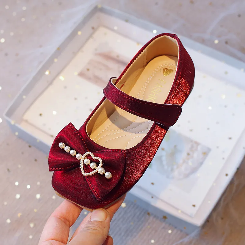 Girls Rhinestone Princess Shoes with Bow-knot Little Kids Mary Janes Shoes for Party Wedding Fashion Children Performance Shoes