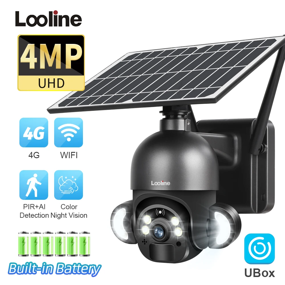 

LOOLINE 4G LTE Outdoor 2K HD Solar Security Camera Wireless Pan Tilt 360°View Spotlight 4MP HD Night Vision Solar Wifi Cameras
