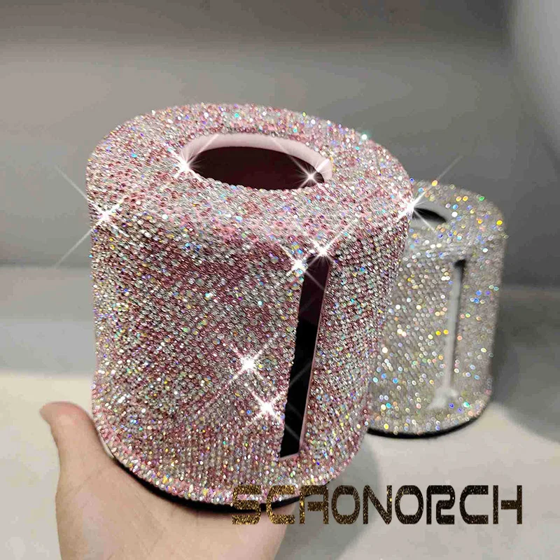 Shiny Rhinestone Roller Tissue Box Circular Roll Paper Office Living Room Bedroom Tissue Storage Box Bathroom Accessories 2