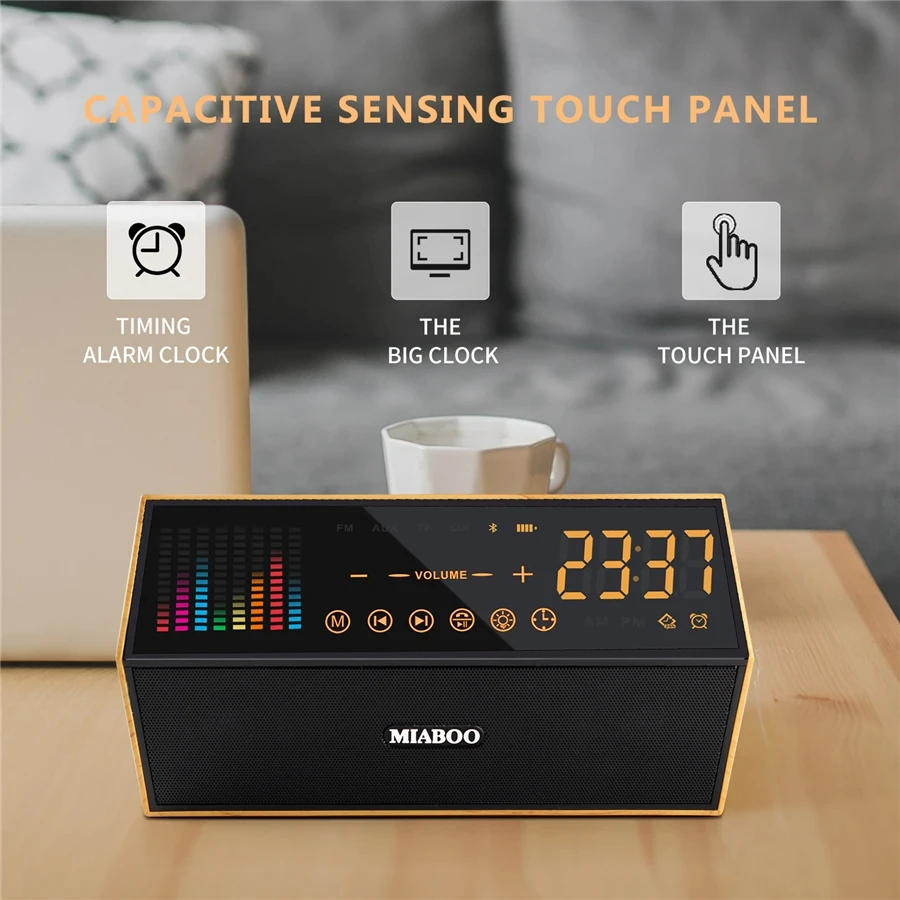 

Retro wooden Bluetooth speaker BT clock LED display color dynamic spectrum altavoz Bluetooth FM caixa de som bluetooth