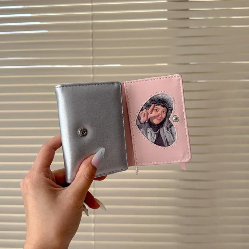 Y2k Silver Sweet Wallets for Women New Strap-on Designer Original Fashion Short Coin Purse Korean Style Casual Cute Wallet Purse