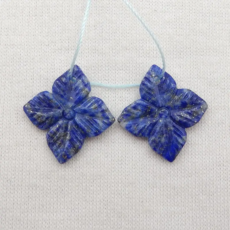 New 2023 Natural Stone Lapis Lazuli Handcarved Flower Beauty Jewelry Women Earrings Accessories 19x18x2mm 2g