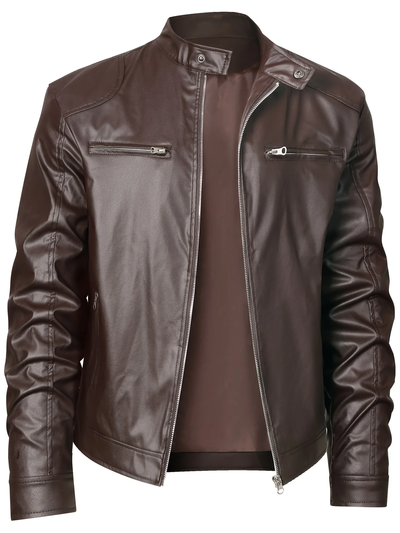 Mens Leather Jacket Stylish Stand Collar Motorcycle Style Coats Work Wear Men's Windbreaker Men's Spring Jackets Waterproof Coat