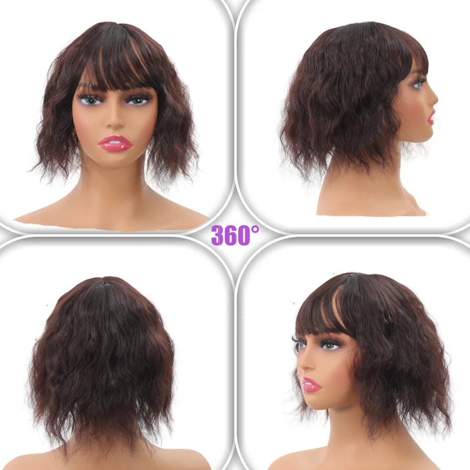 Synthetic wig Women's curly 10inch/14inch water wavy patch, black wig/Brown wig Wavy hair, everyday water wave