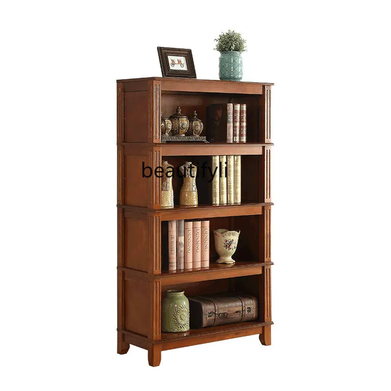 

American-Style Solid Wood Bookcase Shelf Combination Bookshelf European-Style Simple Modern Floor Bookcase Living Room Locker