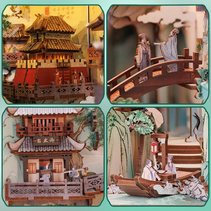 CUTEBEE Antiquity Book Nook Chinese Style Doll House Kit with Touch Light Dust Cover 3D Puzzle Toy Gift Ideas Su Dongpo's Life 6