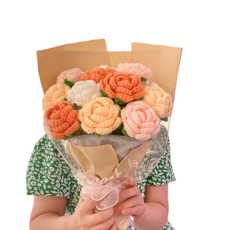 TPRPYN Pink Mixed Flower Bouquet Crochet Kit with yarn DIY Rose Tulip daisy sunflower Crocheting kits Knitting handmake beginner