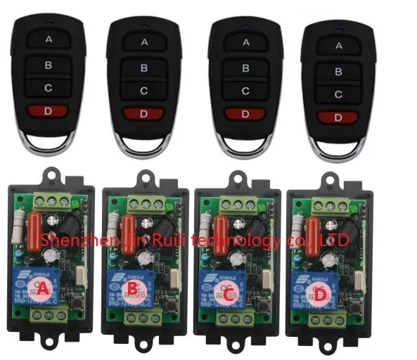 

Free Shipping 220V 110V 1CH RF Wireless Remote Control Switch System 315/433 MHZ 4 Transmitter + 4 Receiver JRL-4081