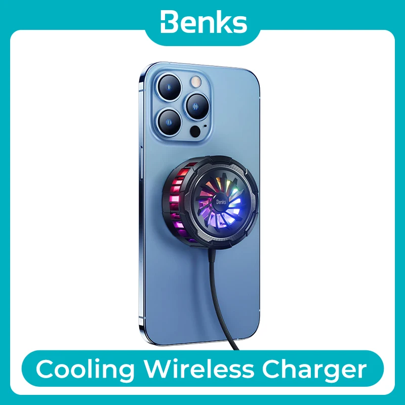 

Benks W07 для iPhone 12 13 14 15 Pro Max MagClap™Магнитное Беспроводное зарядное устройство, яркие огни, охлаждение PUBG, игровой вентилятор