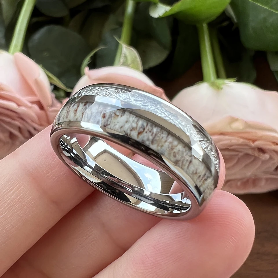 Anello Carburo Di Tungsteno Legno Anello Matrimonio Uomo In Tungsteno E Legno Oliva - Larghezza 8 Mm, Nero, Finitura Brushed, Marca ATOP Anello - Foto 4