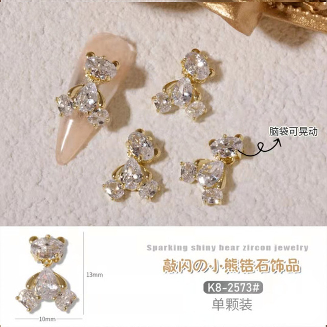 Zircon Jewelry 5pcs/set Cute Bear Rhinestones Nails Accesorios 3d Designs Alloy With Pearls Rhinestones Decoration
