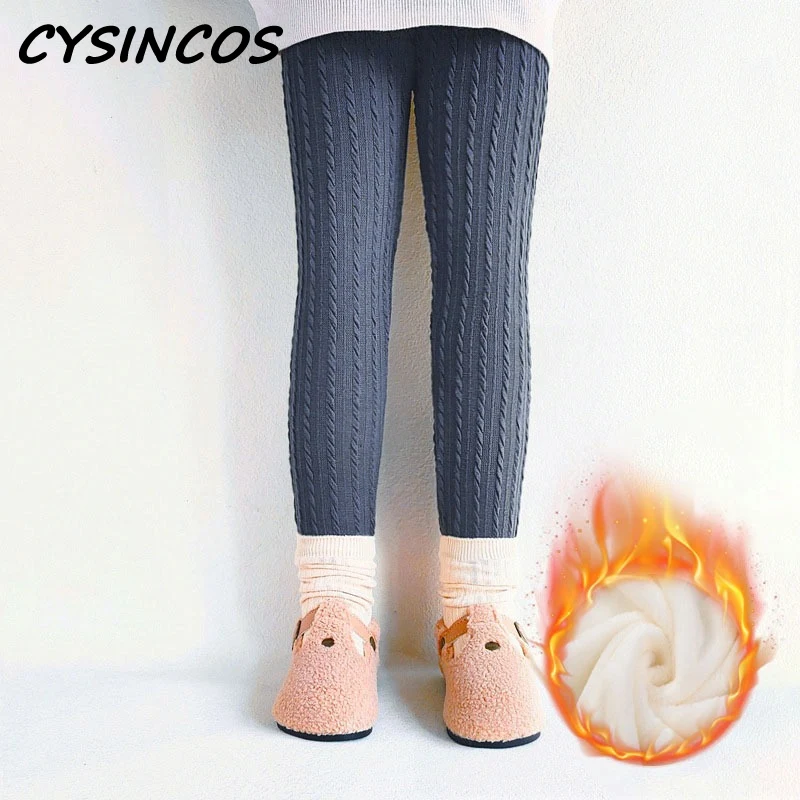 

Autumn Winter Baby Girls Plus Velvet Leggings Girls Knitted Elasticity Thicken Warm Pants Kids Trousers Children's Clothing 2-7T