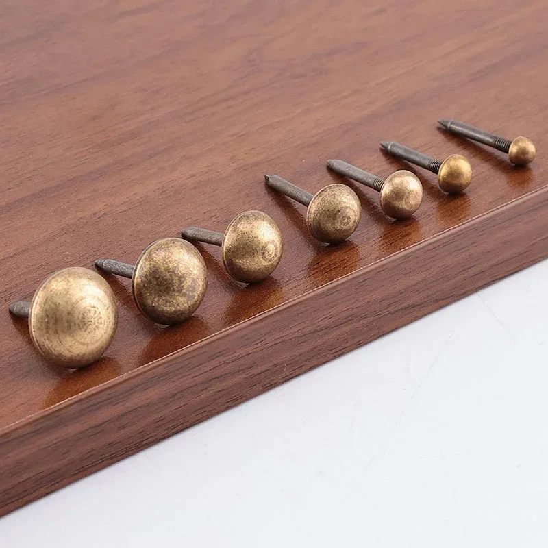 10Pcs Round Head Upholstery Nails Brass Tacks 7size for Furniture Cabinet Wood Shutter Barn Door Sofa Bed Jewelry Box Decoration