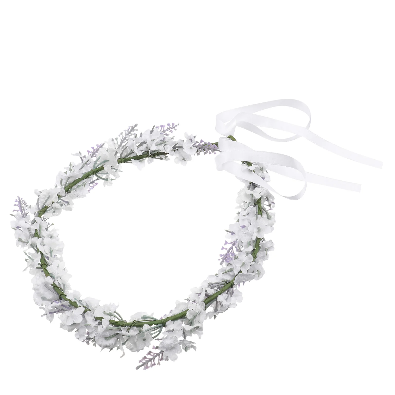 

Lavender Flower Wreath Headband Floral Garland Wedding Hair Wreath Bridal Headdress for Beach Vacation ( White )