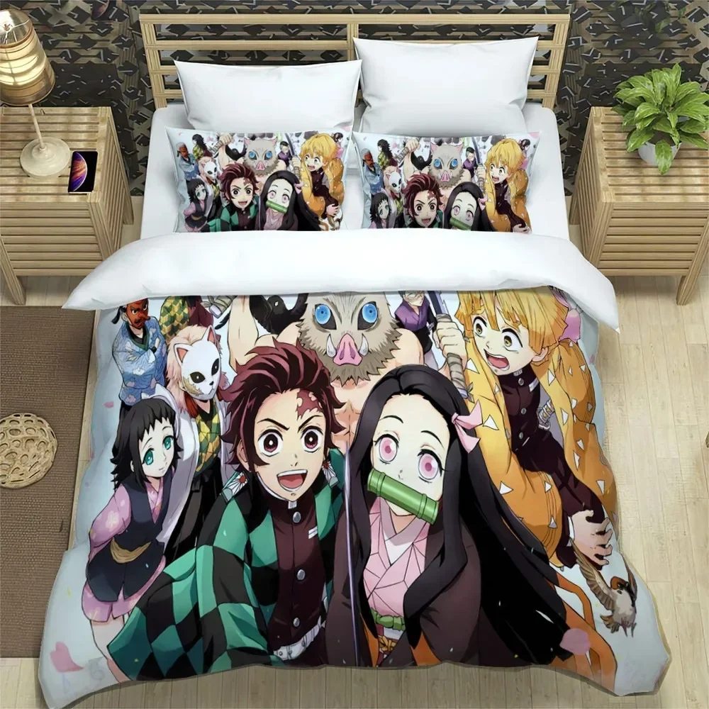Demon Slayer bedding set soft bed cover pillowcase singledouble Japanese manga Children and adolescents sheet set 4