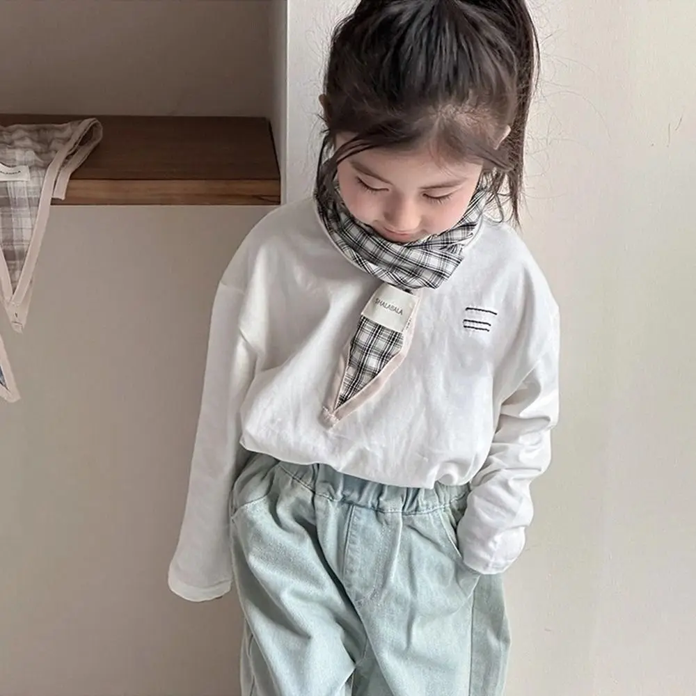 Vintage Korean Children's Scarf Striped Plaid Triangle Bandana Boys Girls Sweet Waist Scarf Neckerchief