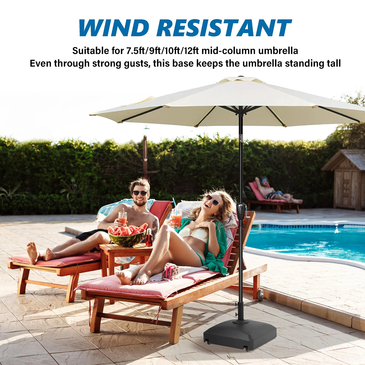 20" Heavy Duty Patio Market Umbrella Stand with Steel Holder Water Filled for Outdoor umbrella base Round Base With Wheels 2