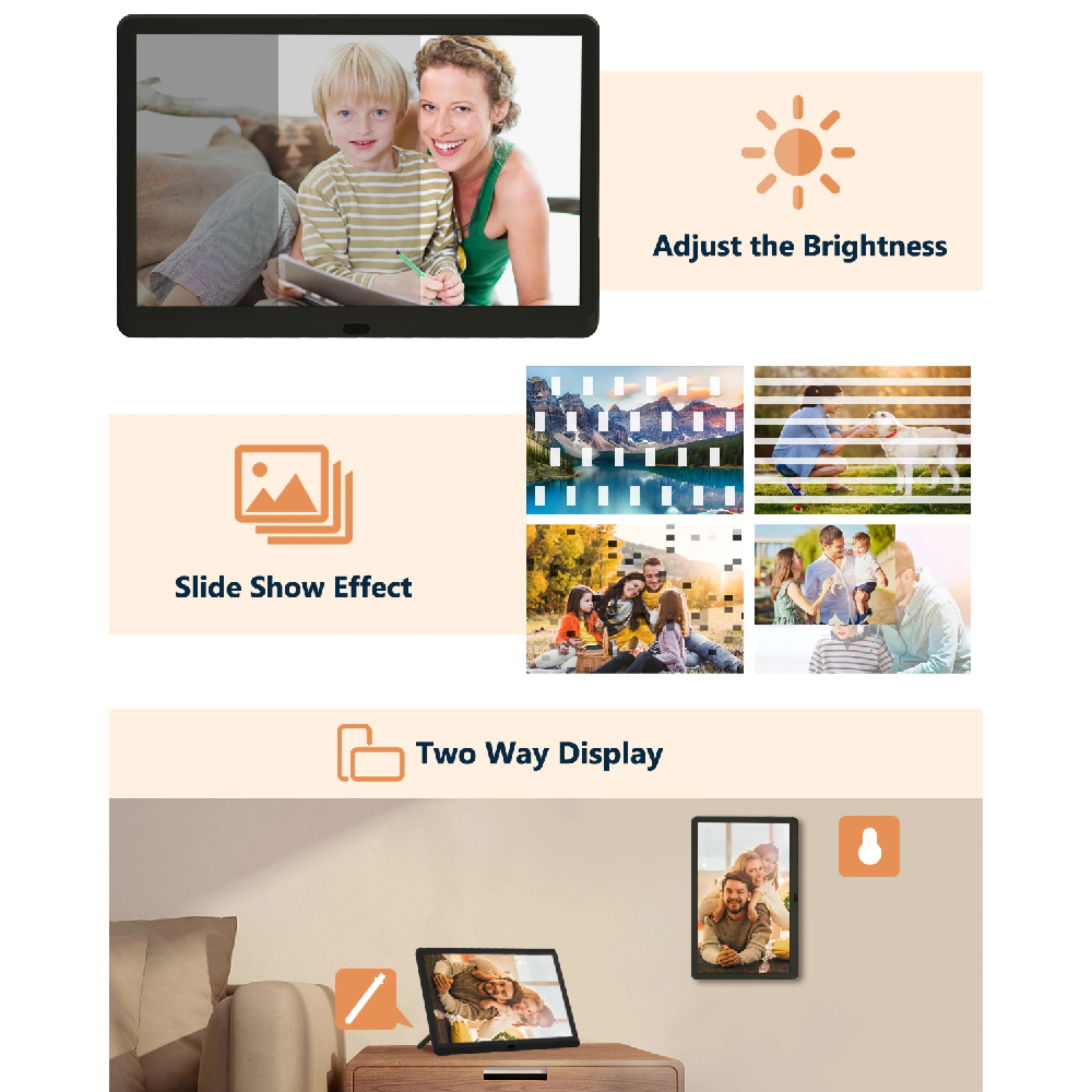 Acrylic Digital Photo Frame 10 Inch 8 Inch 7 Digital Photo Frame with 1920x1080 IPS Screen Digital Picture Frame with 1080P Video Music Slideshow
