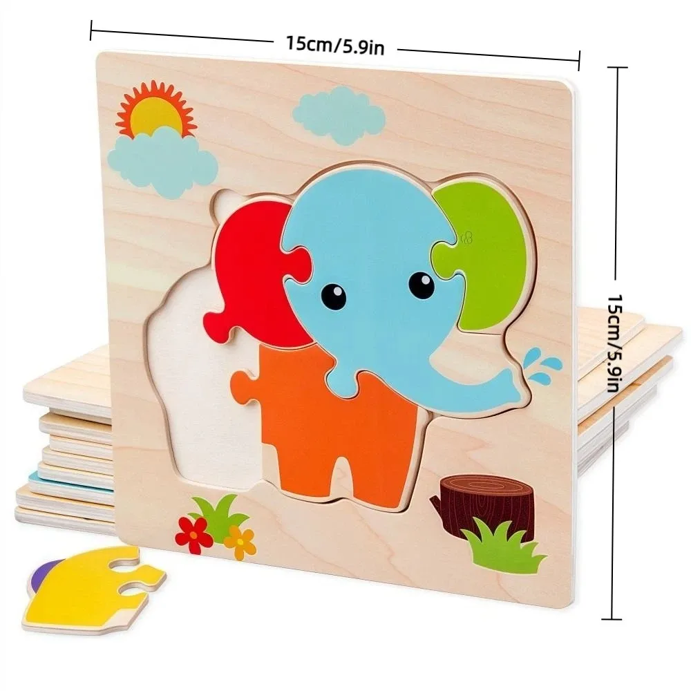 3D Wooden Cartoon Animal Puzzle Set - Educational and Portable Cognitive Toy