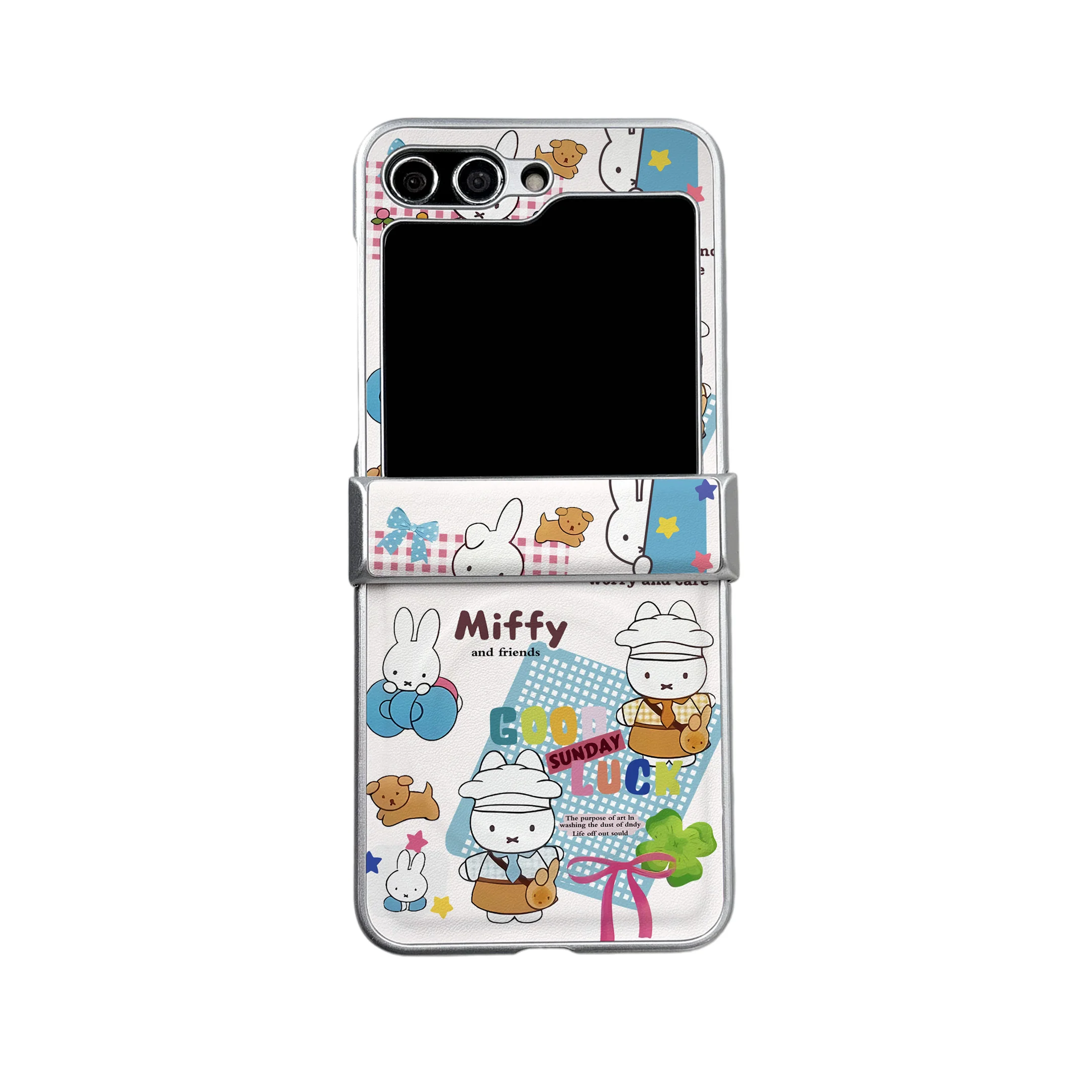 Adorable Kawaii Miffy Bunny Good Luck Print Flip Phone Case - Cute Cartoon Style Shockproof Cover
