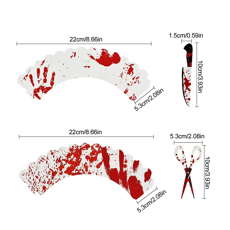 24/48Pcs Halloween Cupcake Wrapper Toppers Bloody Knife Scissors Cake Decoration Halloween Birthday Party Supplies Baking Tools