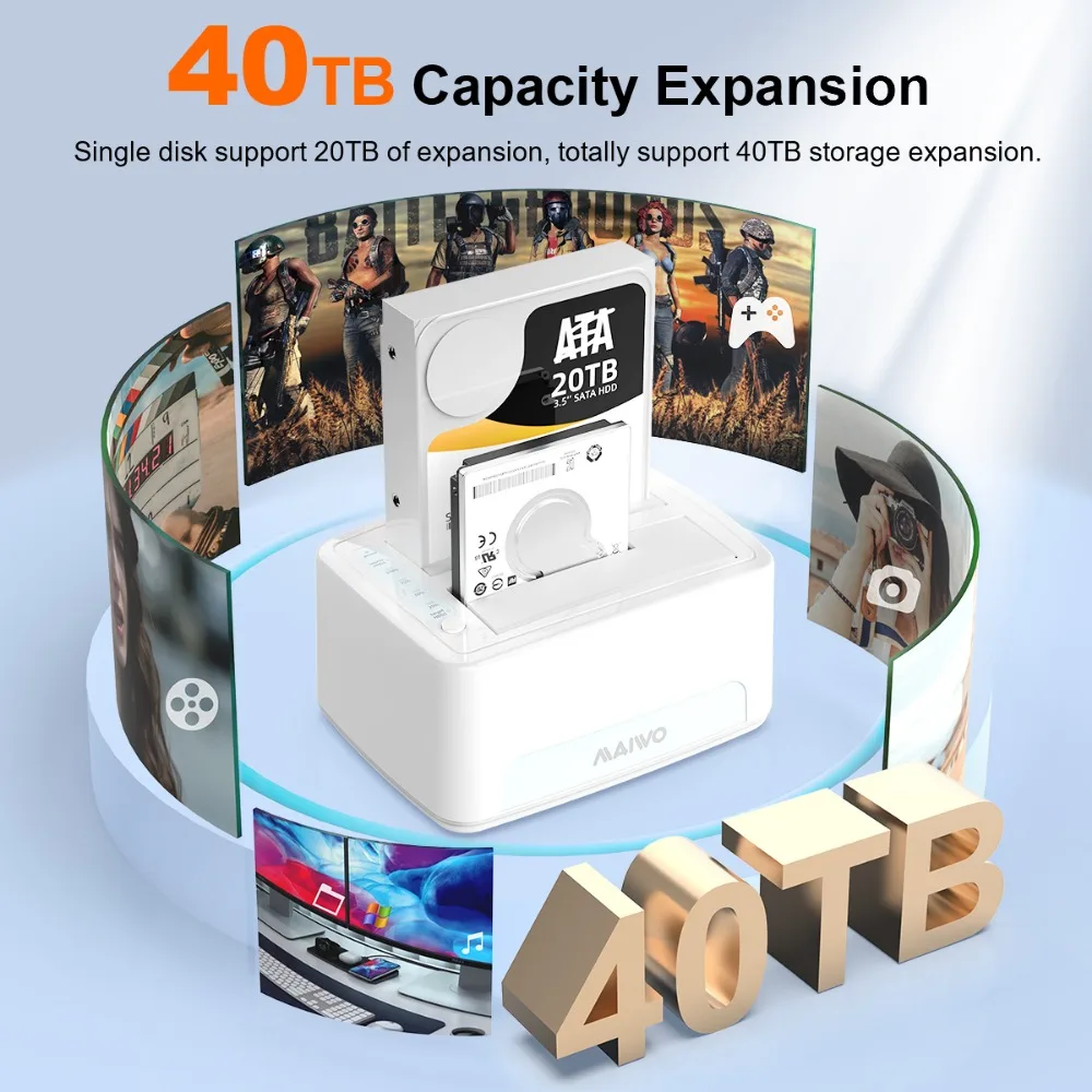 MAIWO HDD 도킹 스테이션 인클로저, 오프라인 클론 포함, SATA-USB 3.0 어댑터, 2.5 3.5 HDD SSD 디스크 케이스, 독 하드 드라이브 박스