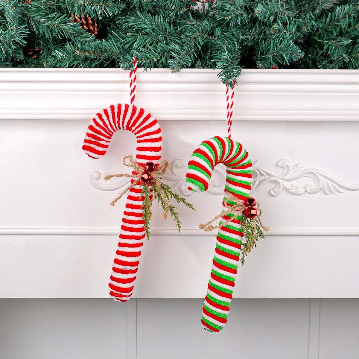 Christmas Plush Soft Candy Cane Cane Hook Ornaments Christmas Tree Hanging Props Holiday Party Decor