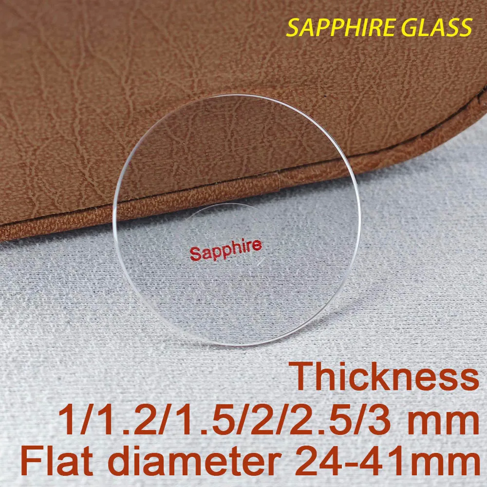 Flaches Saphirglas, Dicke 1,0/1,2/1,5/2,0/2,5/3,0 mm, Durchmesser 24 - 41 mm, Transparentes Kristall-Mineralglas für Uhrenteile