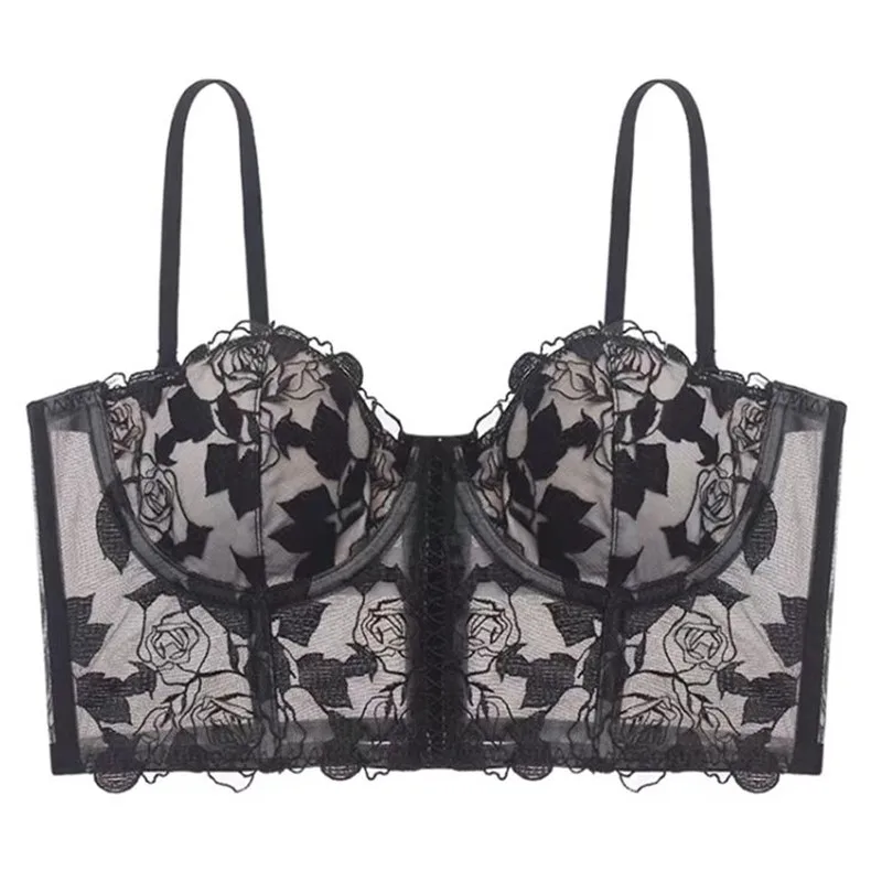 

French Sexy Rose Lace Embroidery Brassiere Pad Lingerie Set Push Up Thin Bralette Bra Top And Panty Set Women Sexi Underwear