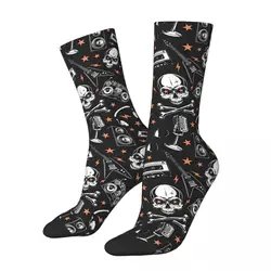 Skulls Grunge Happy Men's Socks Retro Rock And Roll Music Harajuku Casual Crew Sock Gift Pattern Printed