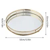 Round Metal Desktop Tray Golden w/ Mirror Glass Base Desktop Decor Perfume Jewelry Storage Party Cakes Fruit Serving Tray 6
